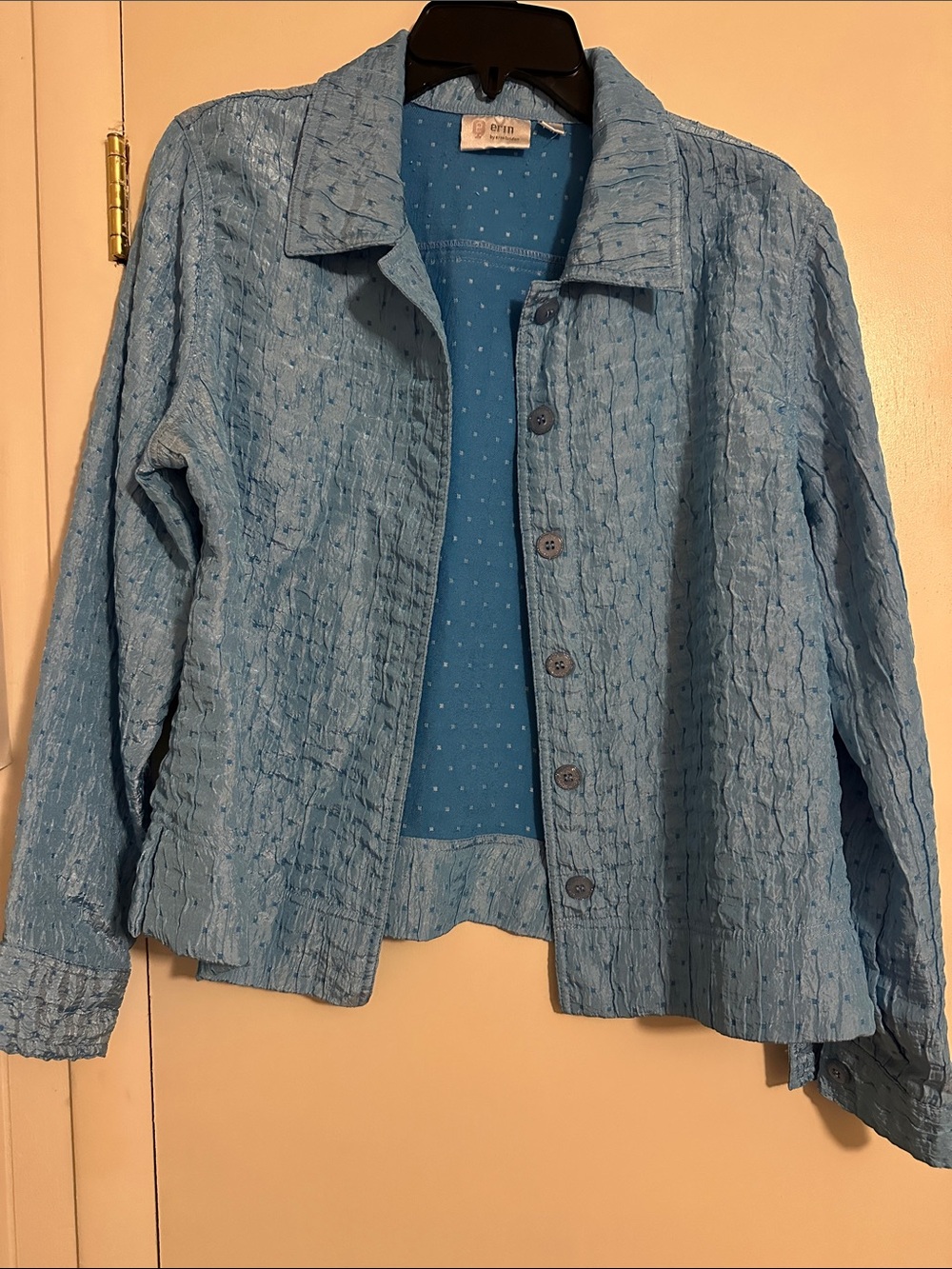 erin london Light Blue Textured Button-Front Shirt Jacket